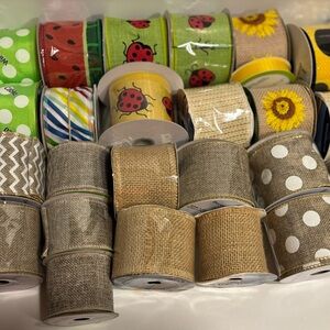 28 Spools Wired & Straight Edge Crafting Wreaths Decor Sunflowers Ladybugs Bows